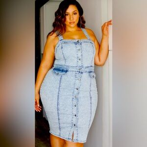 Button front denim dress
